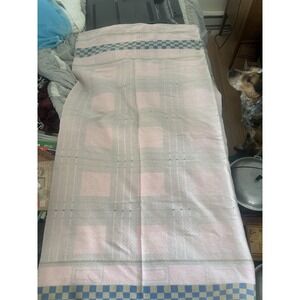Wool Blanket 66"x 66" Pink Blue Yellow Cottage-core Farmhouse Vintage